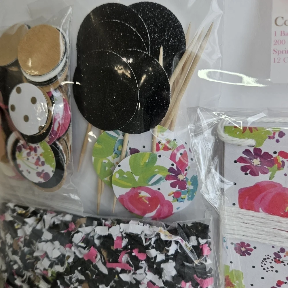 Pink and Black Floral Party Decorations Set